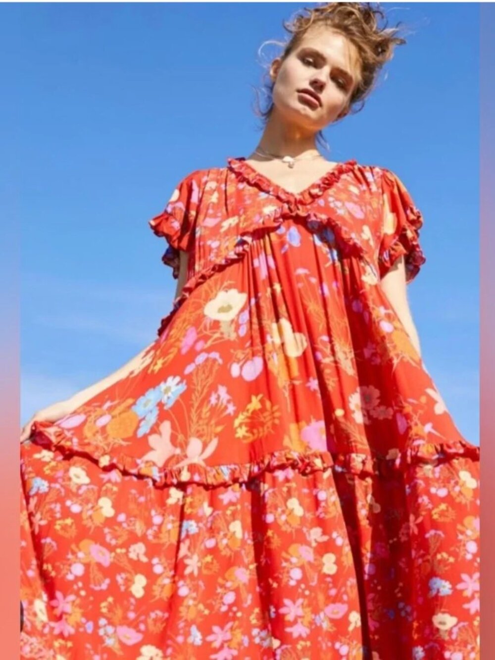 Free People x Spell Wild Bloom Dress Red Floral Maxi Gown Size Small NWOT - Picture 2 of 13